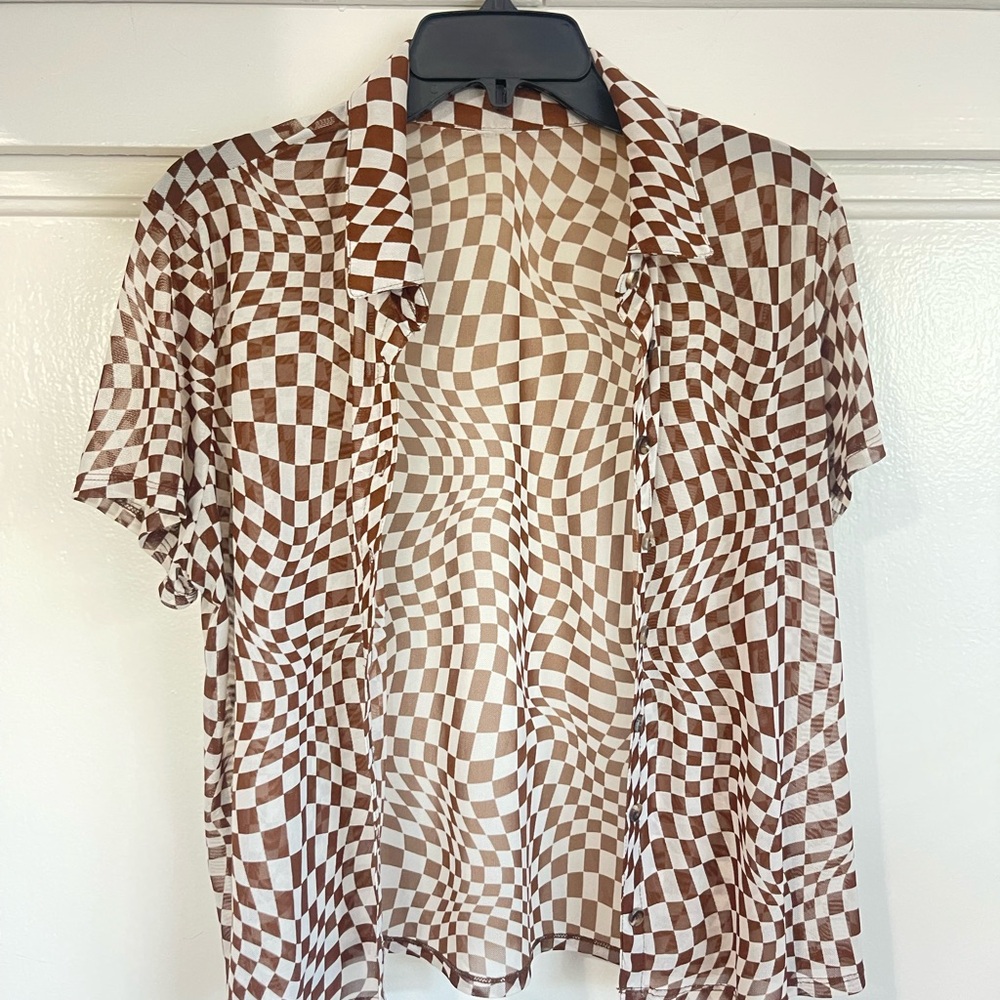 Brown Checkered Mesh Shirt